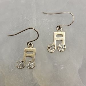FREE with bundle Musical Note Drop Earrings Silver Tone Rhinestone Dangle Flawed